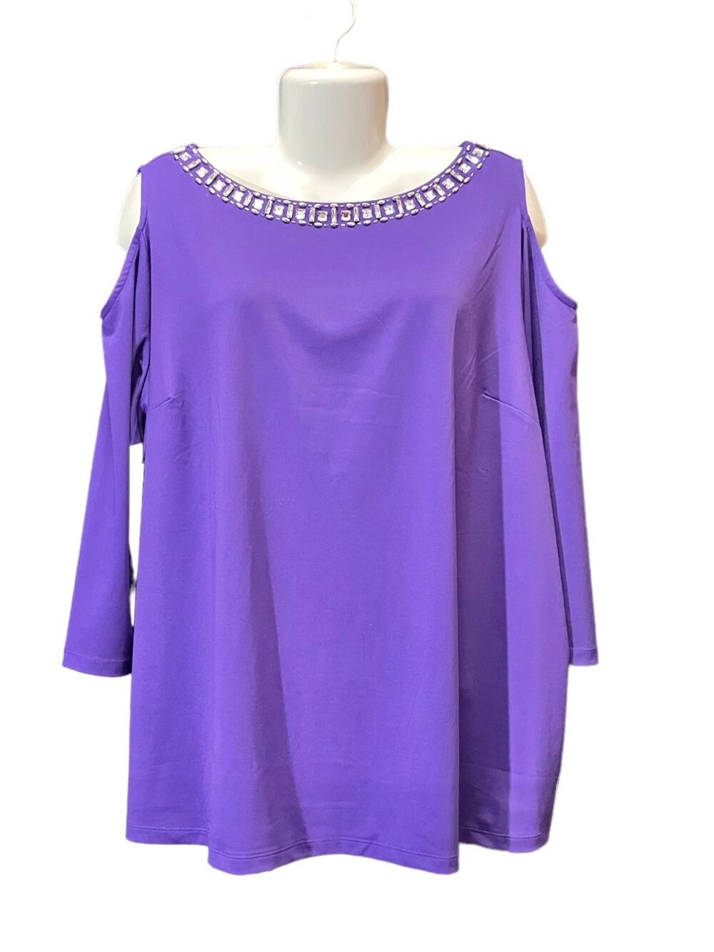 Susan Graver Artisan Women's Purple Jeweled Butterknit Cold Shoulder Top SZ 3X